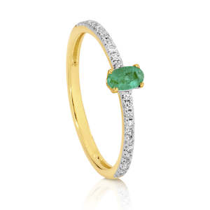 Coloured Gem Rings: Oval Natural Emerald & Diamond Ring