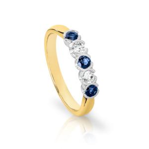 Coloured Gem Rings: 9ct Yellow Gold Sapphire & Diamond Semi Bezel Ring