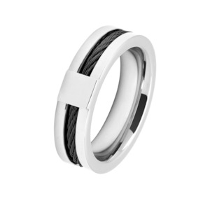 Mens Jewellery: Rochet Men's Steel & Black Wire Ring
