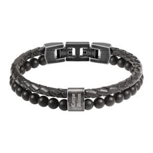 Mens Jewellery: Rochet Men's Black Bead and Leather Bracelet