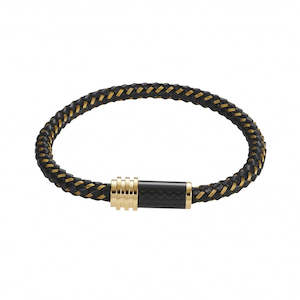 Mens Jewellery: Cudworth Gold Steel, Carbon Fibre & Leather Men's Bracelet