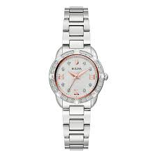 Bulova: Bulova Ladies Steel & Rose Watch with Diamonds