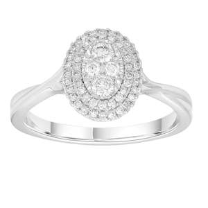 Diamond Rings: 9ct White Gold Oval Cluster Ring