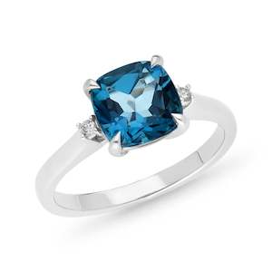 Coloured Gem Rings: White Gold Blue Topaz And Diamond Ring