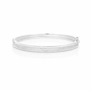 Silver Double Row CZ Hinged Bangle
