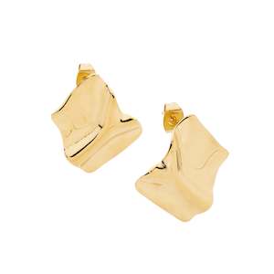 Ellani Collections: Ellani Gold Steel Rectangle Wave Ribbon Earrings