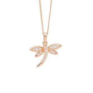 Ellani Collections: Ellani Rose Gold CZ Dragonfly Pendant