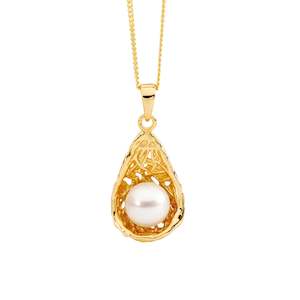 Ellani Gold Pearl in Weave Basket Pendant