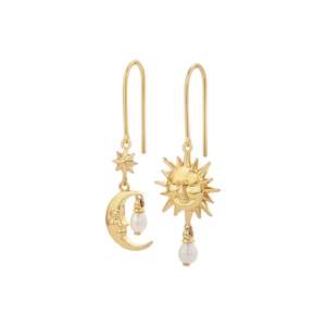 Karen Walker Gold Plated Sun & Moon Pearl Drop Earrings