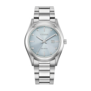 Ladies Steel & Pale Blue Eco-Drive watch with Diamonds