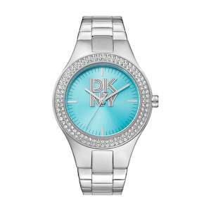 DKNY Midi Steel Teal Dial Sparkly Bezel Watch