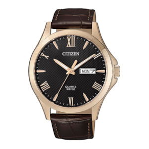 Citizen Men's Rose Gold Watch with Brown Leather Strap