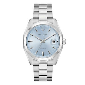 Mens Watches: Bulova Gents Steel Automatic Pale Blue Dial Watch
