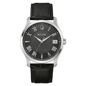 Bulova Gents Black Leather Strap Classic Watch