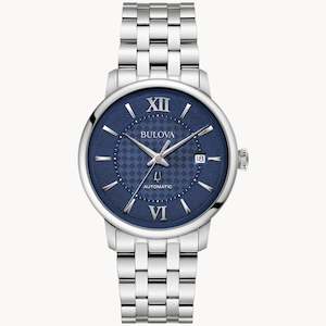 Mens Watches: Bulova Gents Automatic Stainless Steel Watch with Navy Dial
