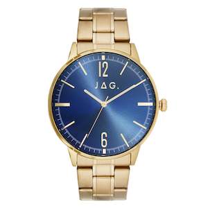 Mens Watches: JAG 'Gawler' Gents Blue Dial Gold Watch