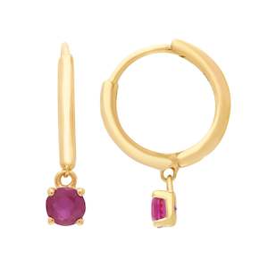 Silver Earrings: 9ct Gold Ruby Huggie Earrings