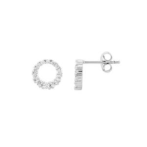 Ellani Silver CZ 9mm Circle Stud Earrings