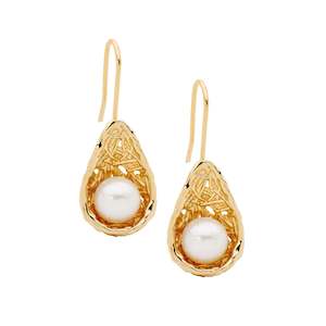 Silver Earrings: Ellani Gold Pearl in Weave Basket Earrings