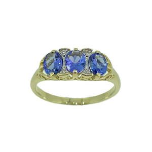Coloured Gem Rings: 9ct Gold Tanzanite & Diamond London Bridge Ring