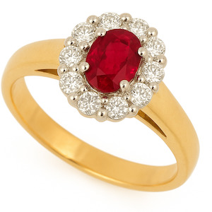 Coloured Gem Rings: 9ct Gold Ruby & Diamond Cluster Ring