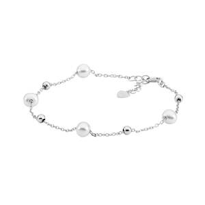 Bracelets Bangles: Ellani Silver Pearl Chain Bracelet