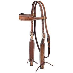 Bridles Breastplates: Royal King Barbed Wire Tooled Wide Browband Headstall