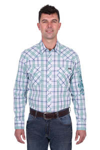 Shirts: Wrangler Men's Jacob Check Logo Western Long Sleeve Shirt