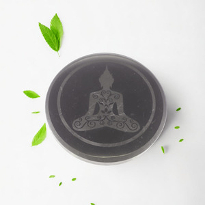 Shungite Stone Glass Stand / Coaster - Buddha Engraved