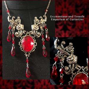 goth jewellery: Marion Filigree Red Drop Necklace