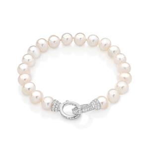 Bracelets And Bangles: CZ & Freshwater Pearl 7-7.5mm Bracelet 19cm