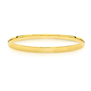 Bangles 1: 9ct y/g half round golf bangle 4.5mm wide 65mm diameter