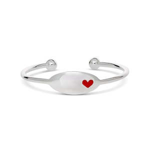 Stg sil childrens 45mm cuff bangle with red enamel heart