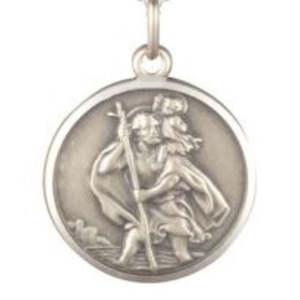 Silver Necklaces: 20mm Round Oxidised St Christopher Pendant