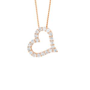 Chains 1: Open heart 13mm pendant with cubic zirconia set in sterling silver and Rose gold plating.