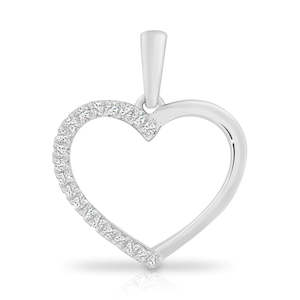 Diamond Necklaces: 9ct White Gold Heart Shaped Diamond Pendant