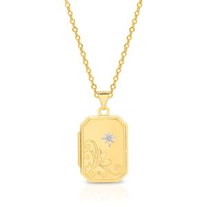 Gold Square Diamond set Locket Engraved