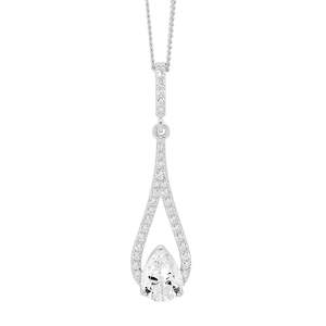 Silver Necklaces: Silver long Teardrop CZ set pendant with Pear shapped CZ set at bottom on chain