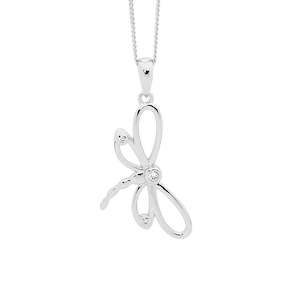 Silver Necklaces: Sterling Silver Dragonfly Pendnat openwork with 3 cubic zirconia on chain