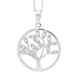 Tree of life pendant with cubic zirconias, 45cm chain