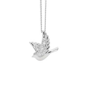 Sterling Silver Dove Pendant with Cubic Zirconia set Wings on Silver Chain