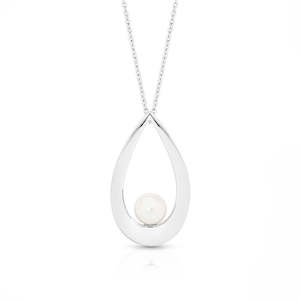 Sterling Silver Fresh Water Pearl Teardrop Shape Pendant on 45cm Chain