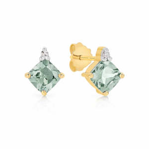 Green Amethyst and Diamond Studs