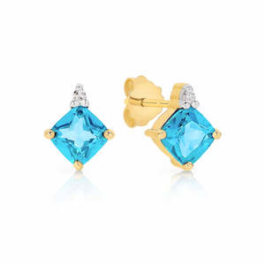 Diamond Earrings: Blue Topaz & Diamond Stud Earrings