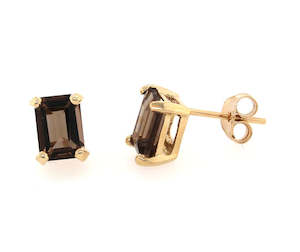 Gemstone Earrings: Emerald Cut Smokey Quartz studs