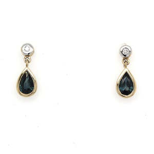 Gemstone Earrings: Pear Shaped Sapphire and Diamond Drop Earrings