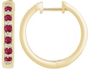 9ct Yellow Gold 0.10ct Diamond and Ruby set Huggies