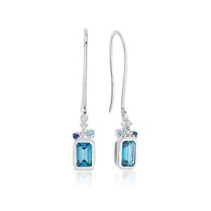 9ct White Gold Blue Topaz and Diamond drops