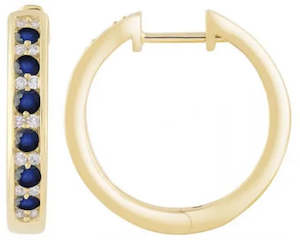 Gemstone Earrings: 9ct Yellow Gold Sapphire & Diamond set huggie earrings