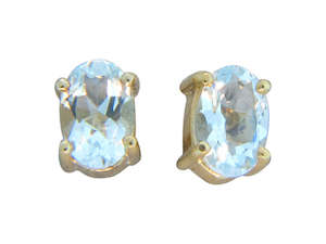 Gemstone Earrings: Aquamarine Oval Studs